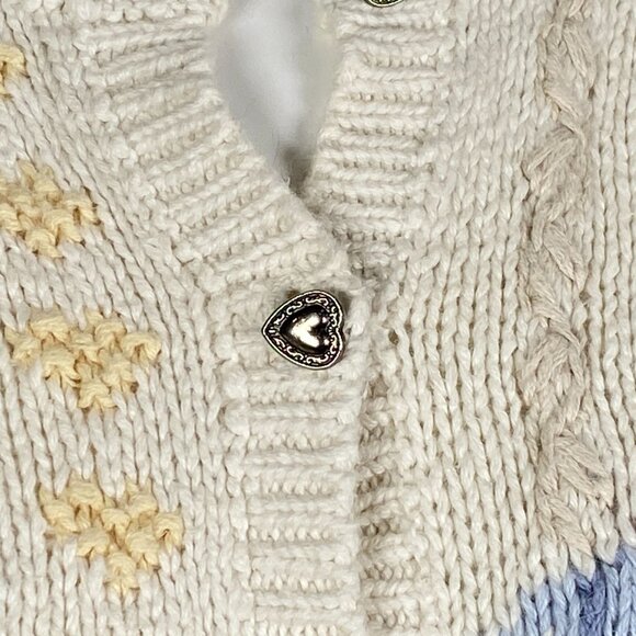Vintage Ashley Hand Knit Cardigan Sweater Size L Short Sleeve Button Up Floral - Picture 5 of 7
